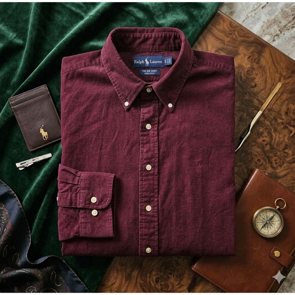 Polo Ralph Lauren Men’s XL Heavy Cotton Button Down Shirt Maroon Long Sleeve